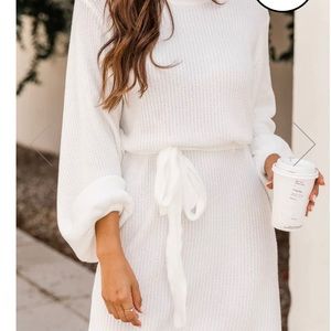 Wishful Dreamer Ivory Belted Sweater Dress - Pink Lily